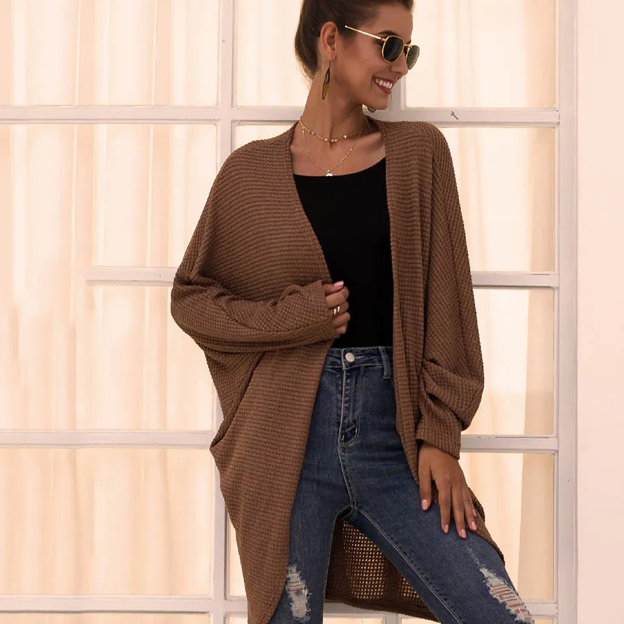 Unwind Open Front Waffle Knit Long Sleeve Cardigan