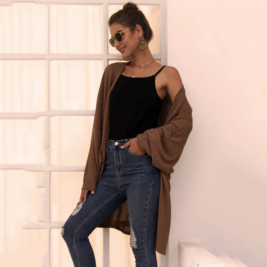 Unwind Open Front Waffle Knit Long Sleeve Cardigan