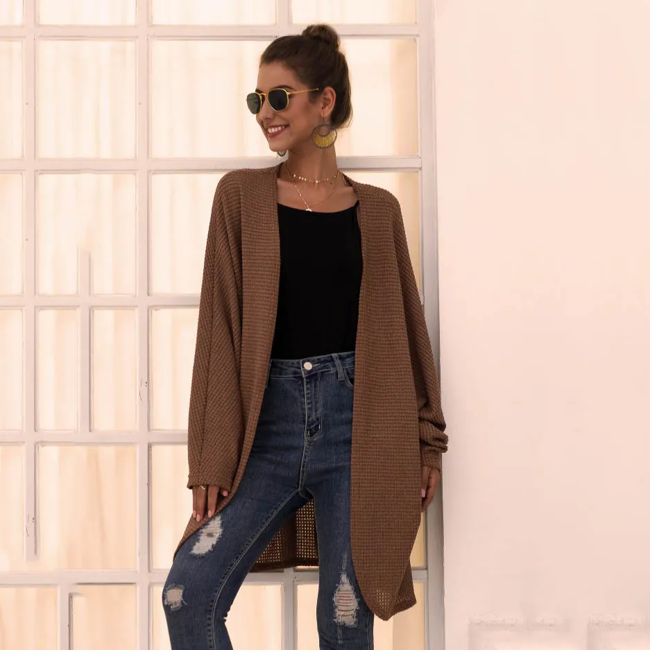 Unwind Open Front Waffle Knit Long Sleeve Cardigan