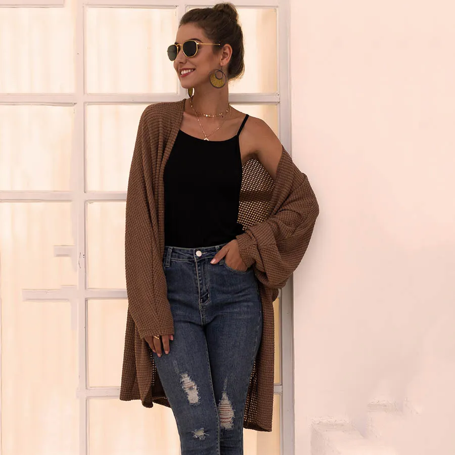 Unwind Open Front Waffle Knit Long Sleeve Cardigan