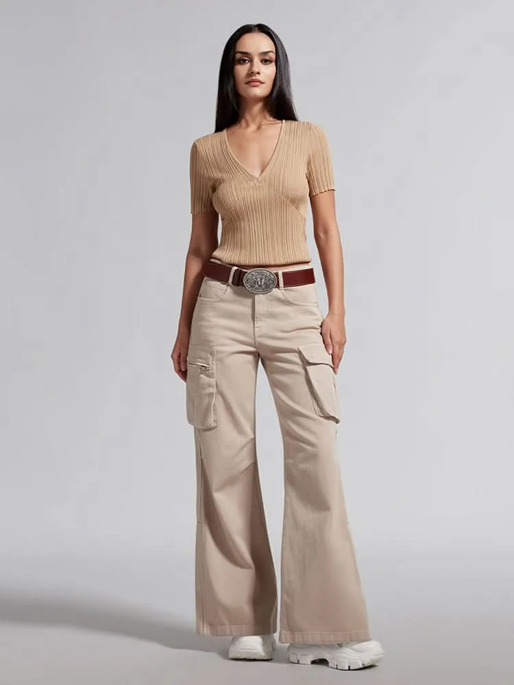 V-Neck Knit Top With Mulberry Silk