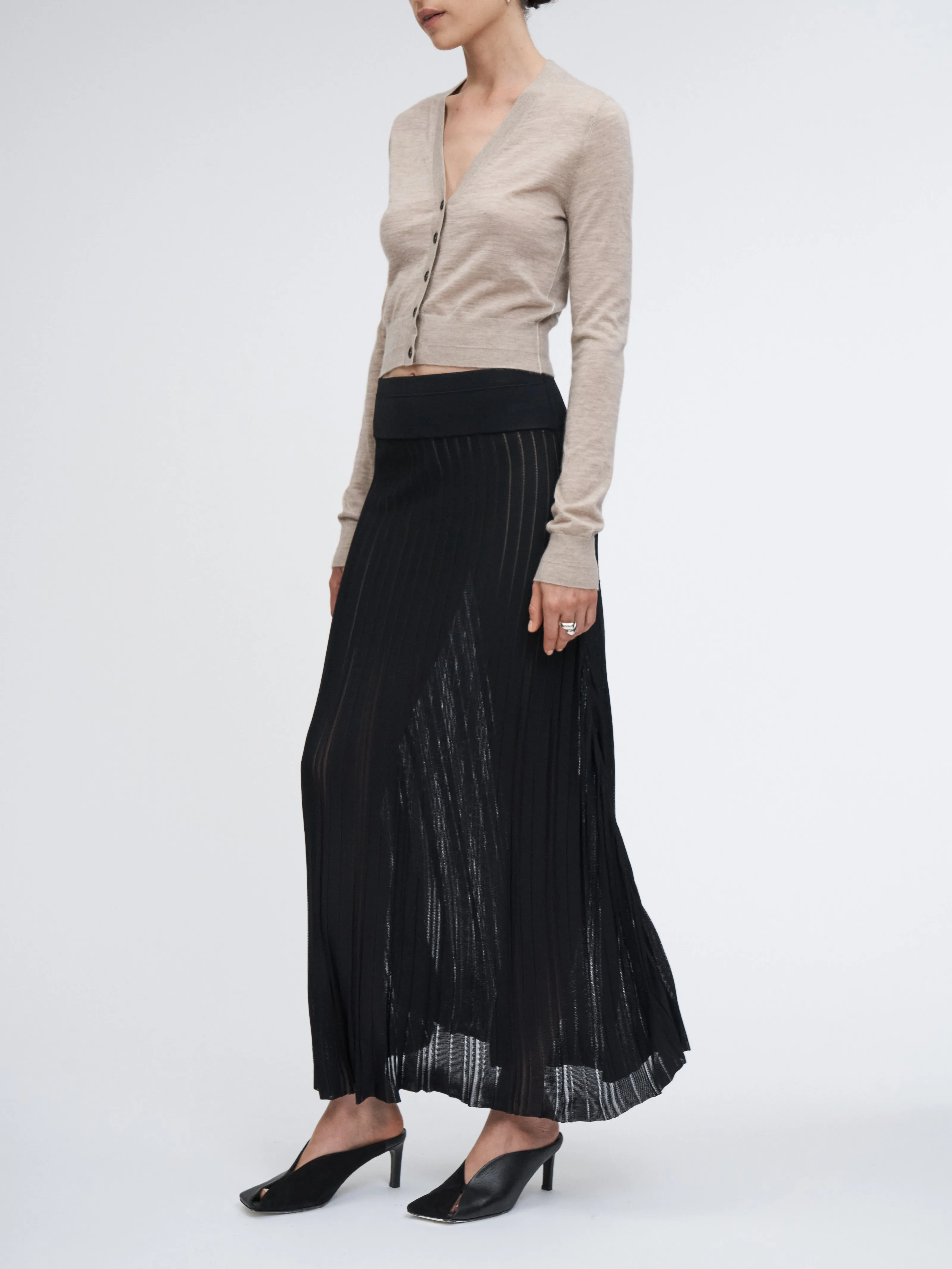 Variegated Pleat Skirt in Black