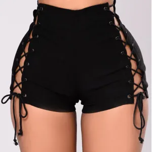 Venom High-Waist Lace-Up Side Denim Shorts