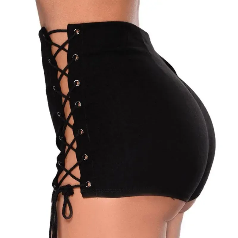 Venom High-Waist Lace-Up Side Denim Shorts