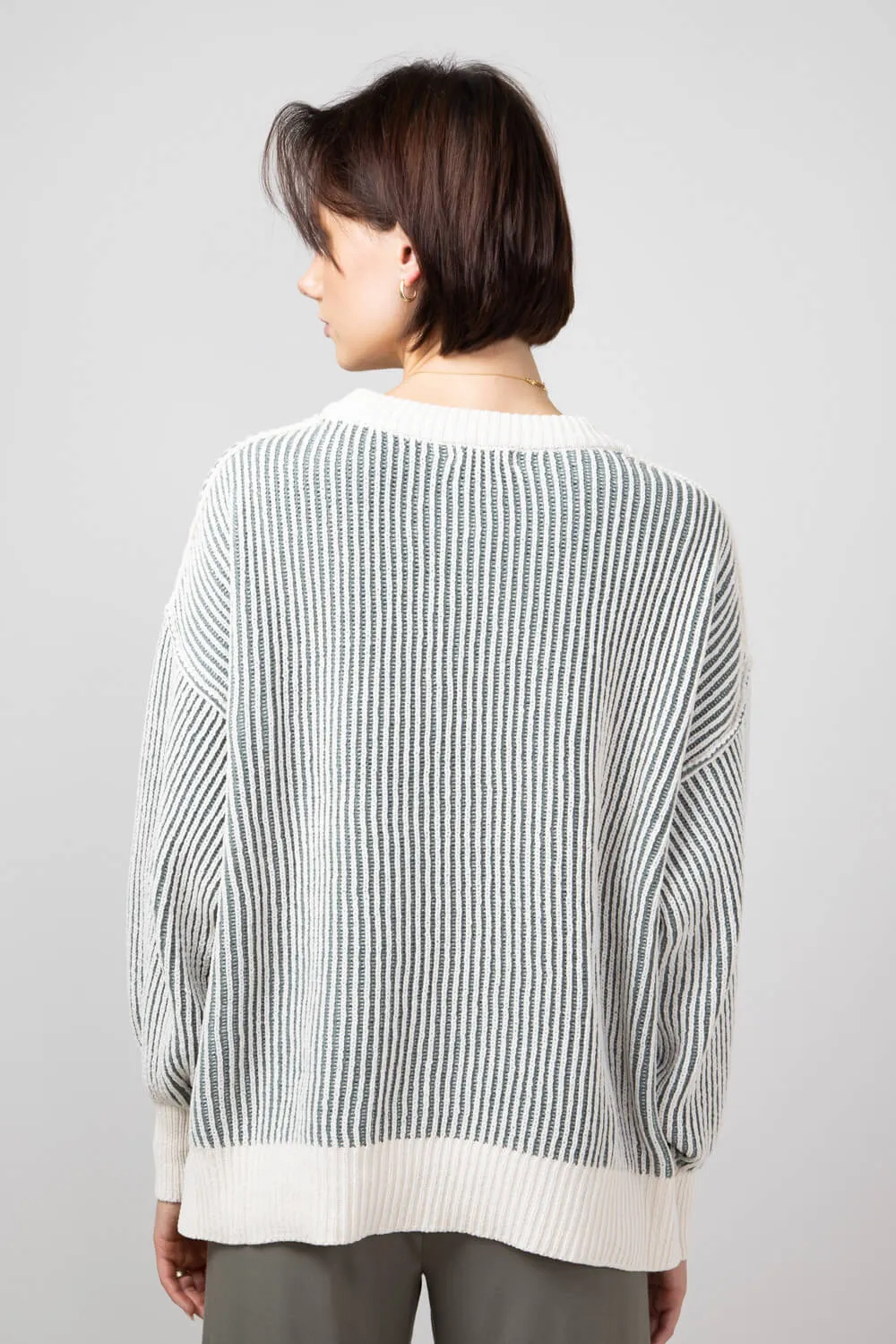 Vertical Stripe Sweater for Women in White Olive | SWT70146-WHITEOLIVE
