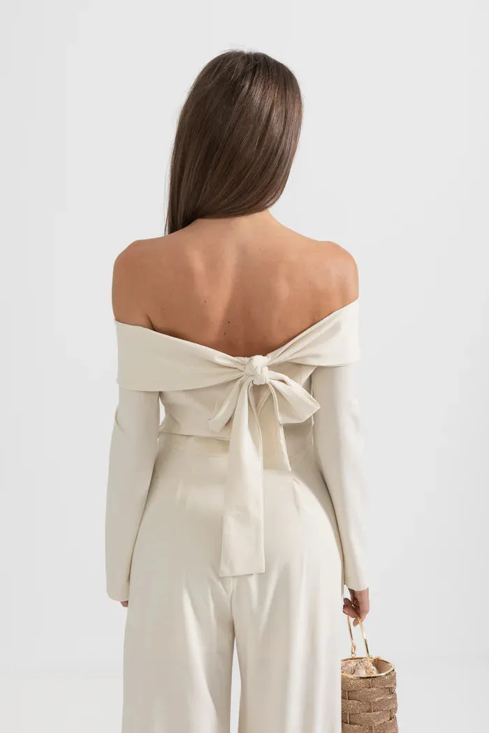 Vesper off-the-shoulder crepe jumpsuit in ivory