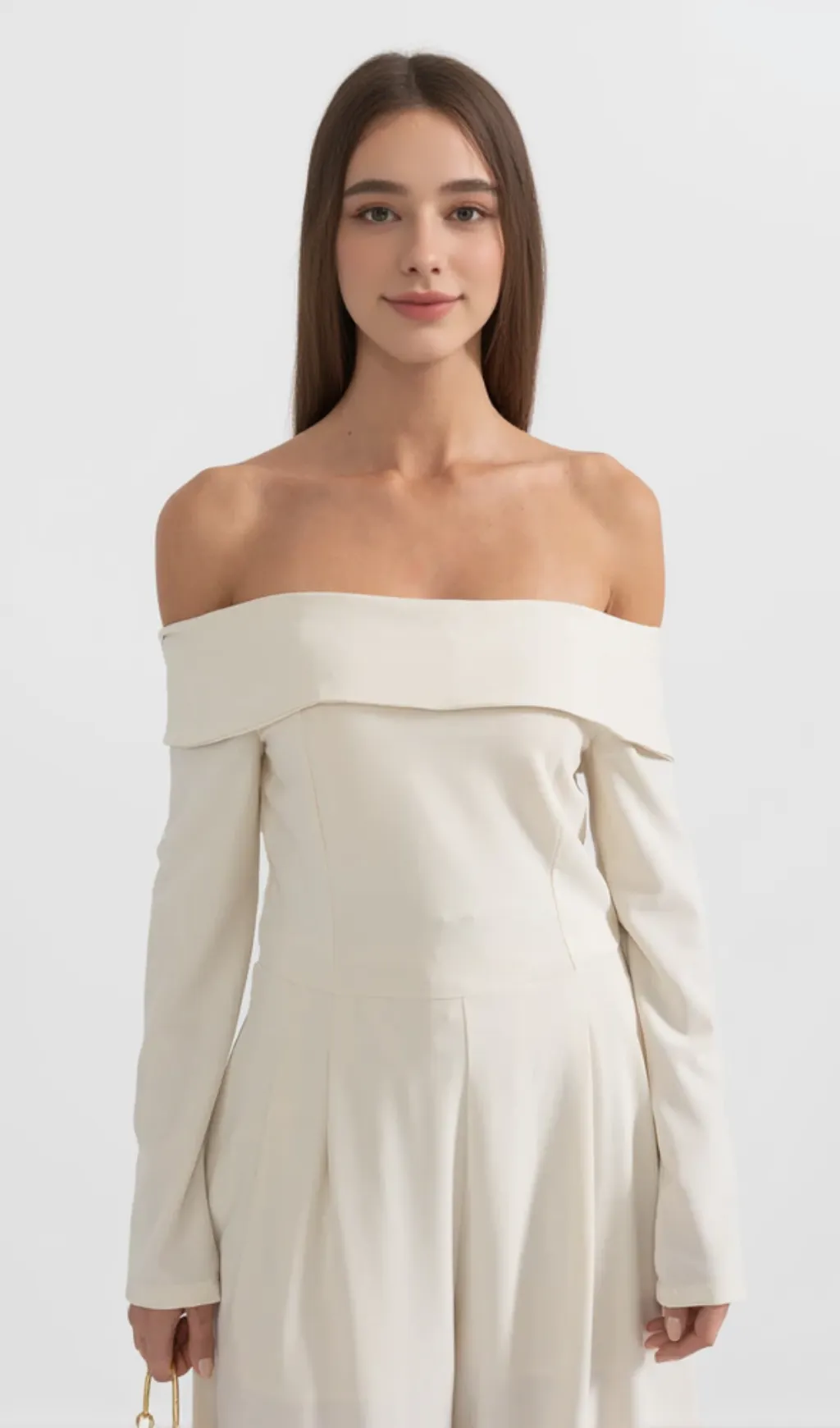 Vesper off-the-shoulder crepe jumpsuit in ivory