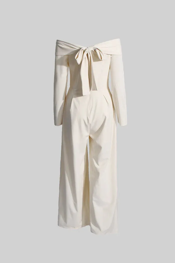 Vesper off-the-shoulder crepe jumpsuit in ivory