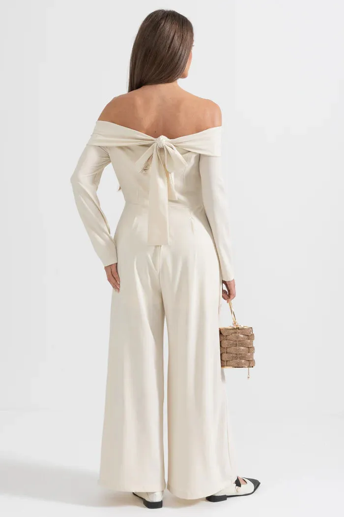 Vesper off-the-shoulder crepe jumpsuit in ivory