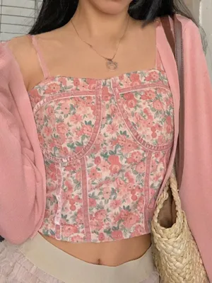 Vintage floral print corset top with short waistband