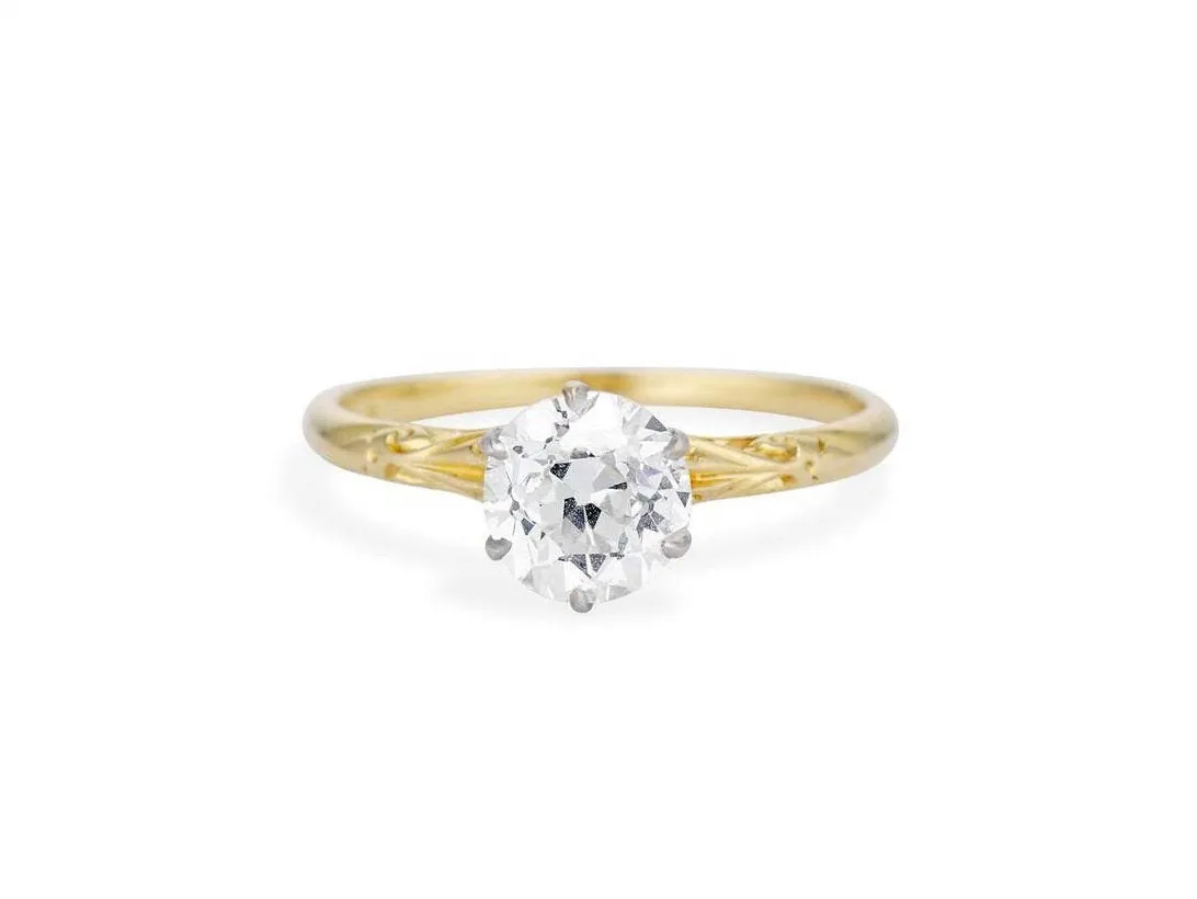 Vintage Old European Cut Diamond Engagement Ring , Handmade 14k yellow gold and White Gold Prong Moissanite 1.43CT