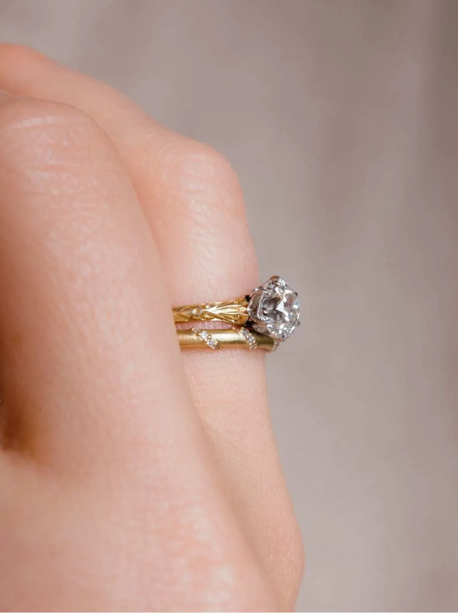 Vintage Old European Cut Diamond Engagement Ring , Handmade 14k yellow gold and White Gold Prong Moissanite 1.43CT