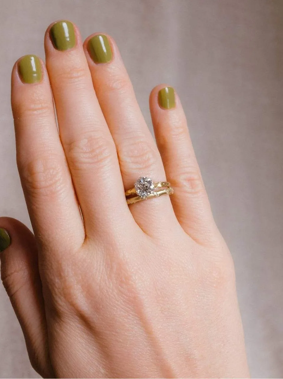 Vintage Old European Cut Diamond Engagement Ring , Handmade 14k yellow gold and White Gold Prong Moissanite 1.43CT