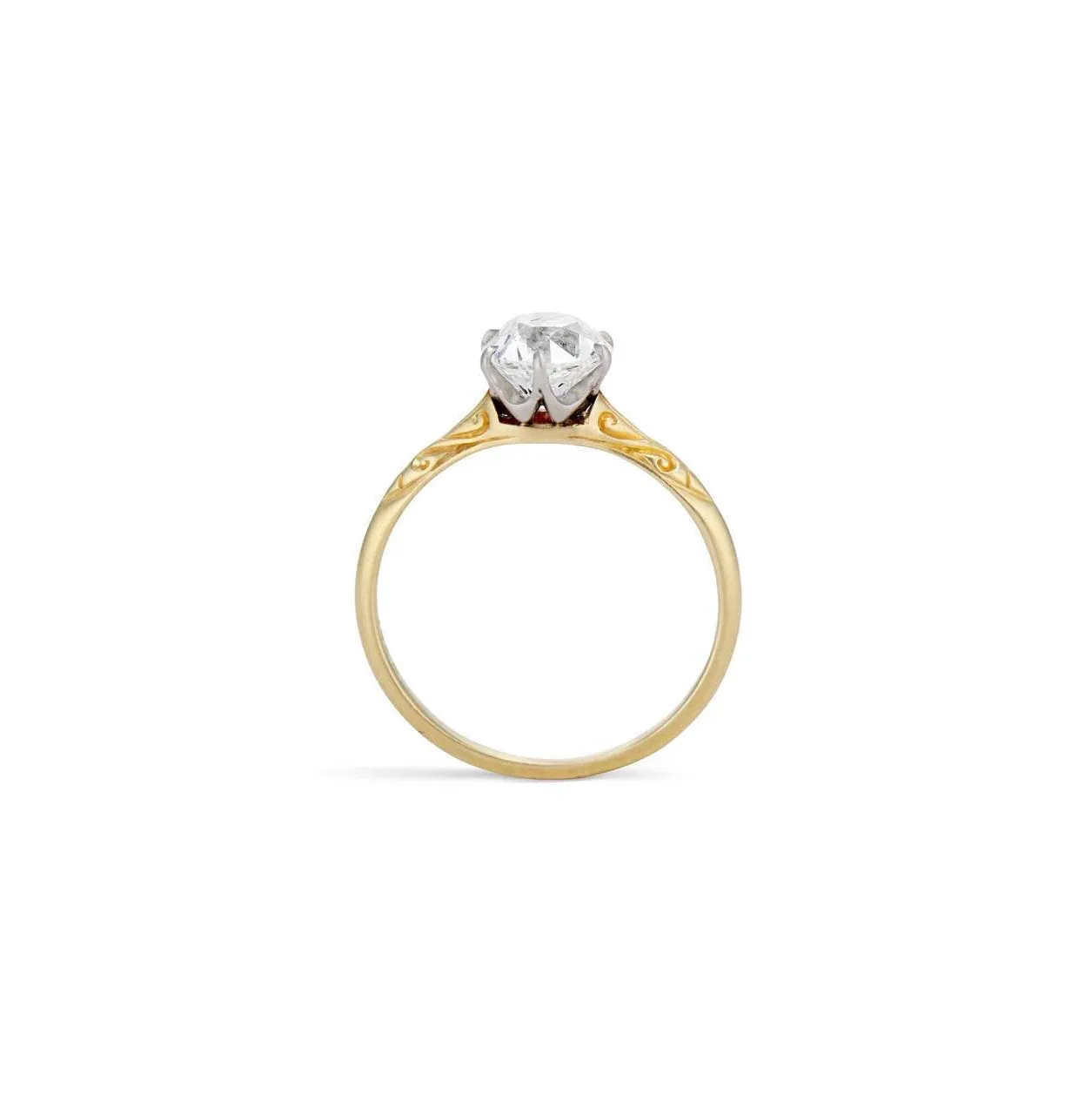 Vintage Old European Cut Diamond Engagement Ring , Handmade 14k yellow gold and White Gold Prong Moissanite 1.43CT