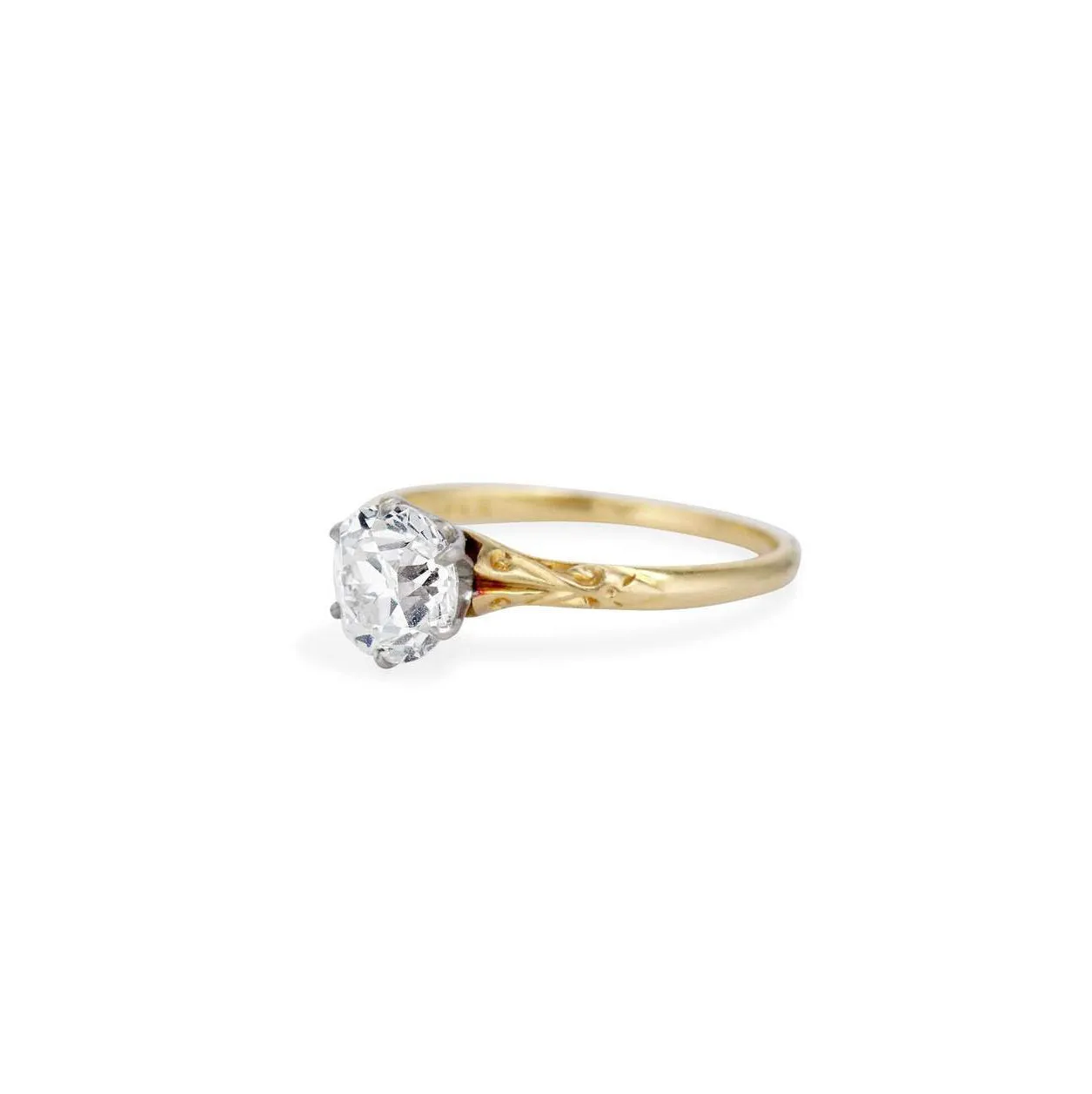 Vintage Old European Cut Diamond Engagement Ring , Handmade 14k yellow gold and White Gold Prong Moissanite 1.43CT