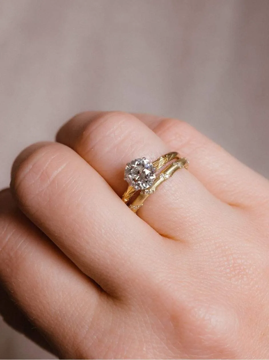 Vintage Old European Cut Diamond Engagement Ring , Handmade 14k yellow gold and White Gold Prong Moissanite 1.43CT