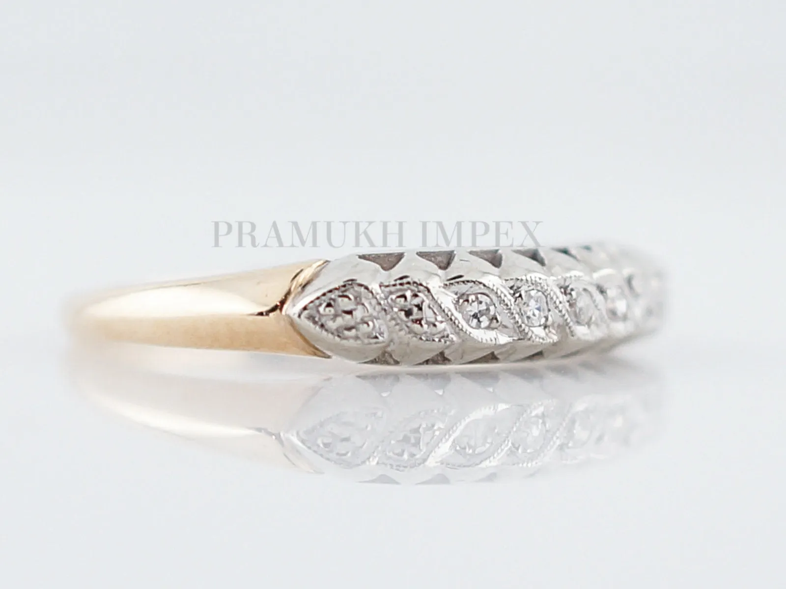 Vintage Wedding Band Retro .03 Round Cut in 14k White & Yellow Gold, Engagement Ring, Prongs Solid Wedding Band , Perfect Anniversary Gift