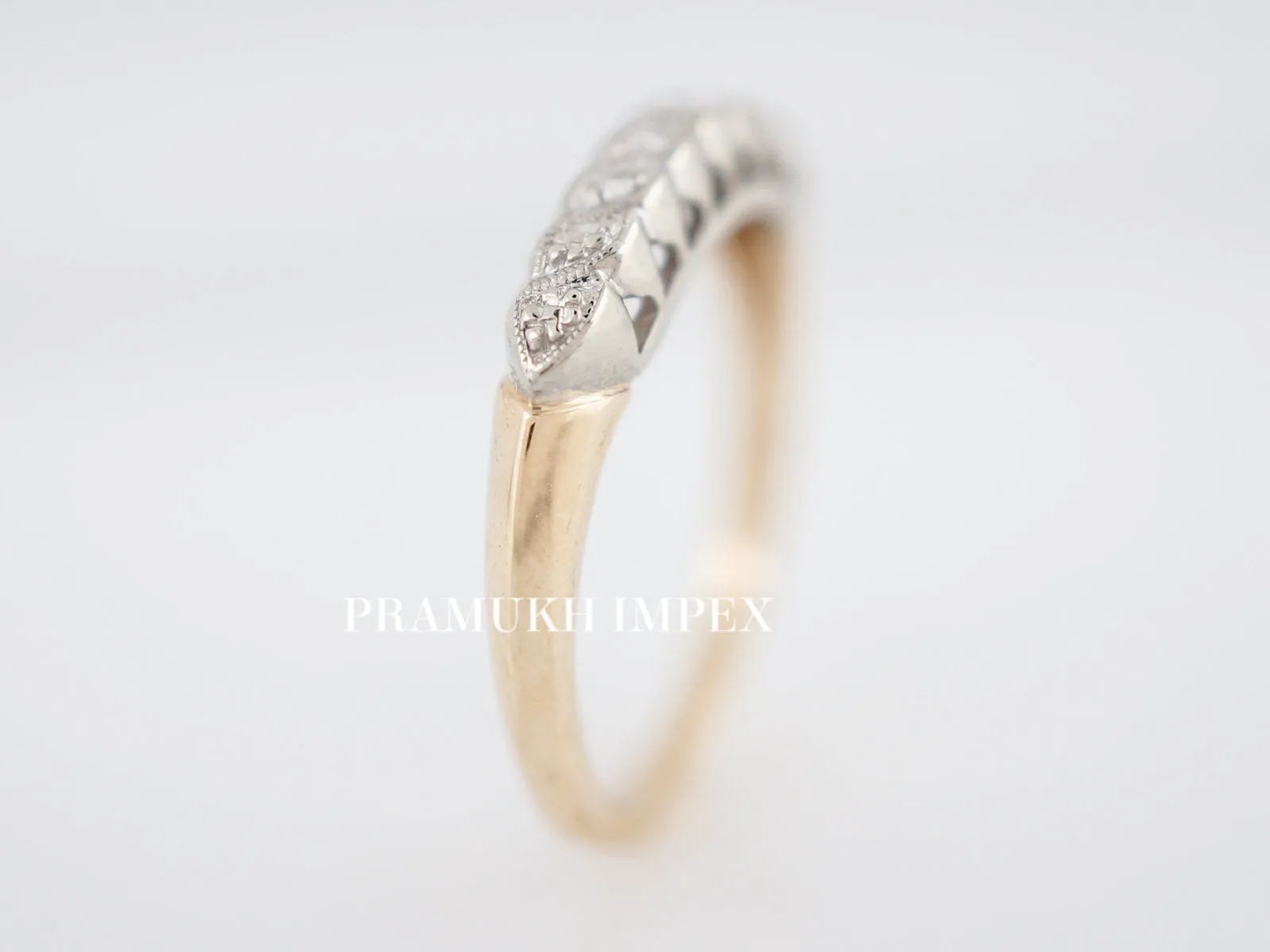 Vintage Wedding Band Retro .03 Round Cut in 14k White & Yellow Gold, Engagement Ring, Prongs Solid Wedding Band , Perfect Anniversary Gift
