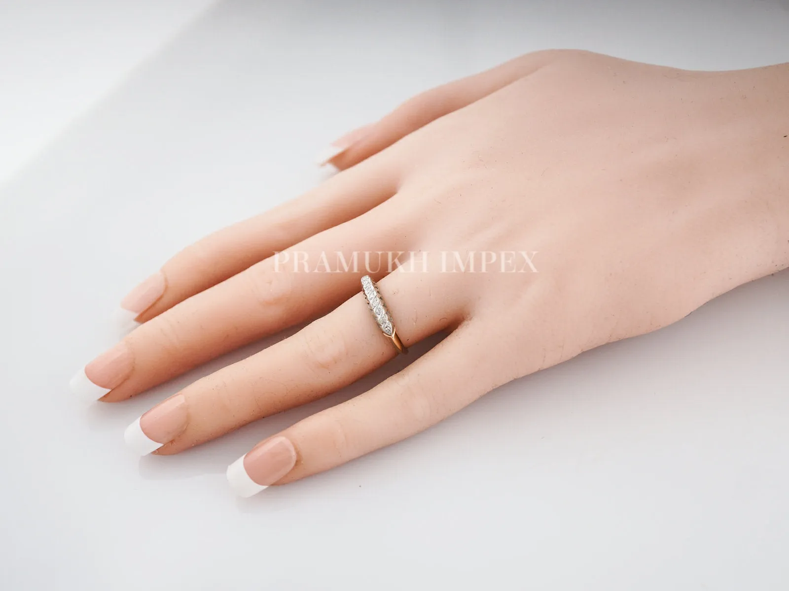 Vintage Wedding Band Retro .03 Round Cut in 14k White & Yellow Gold, Engagement Ring, Prongs Solid Wedding Band , Perfect Anniversary Gift