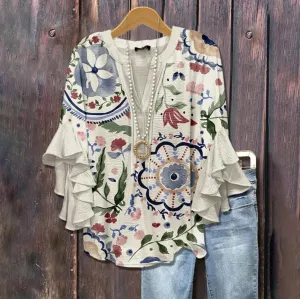 Whispers of the Garden - Ruffle Sleeve Floral Top