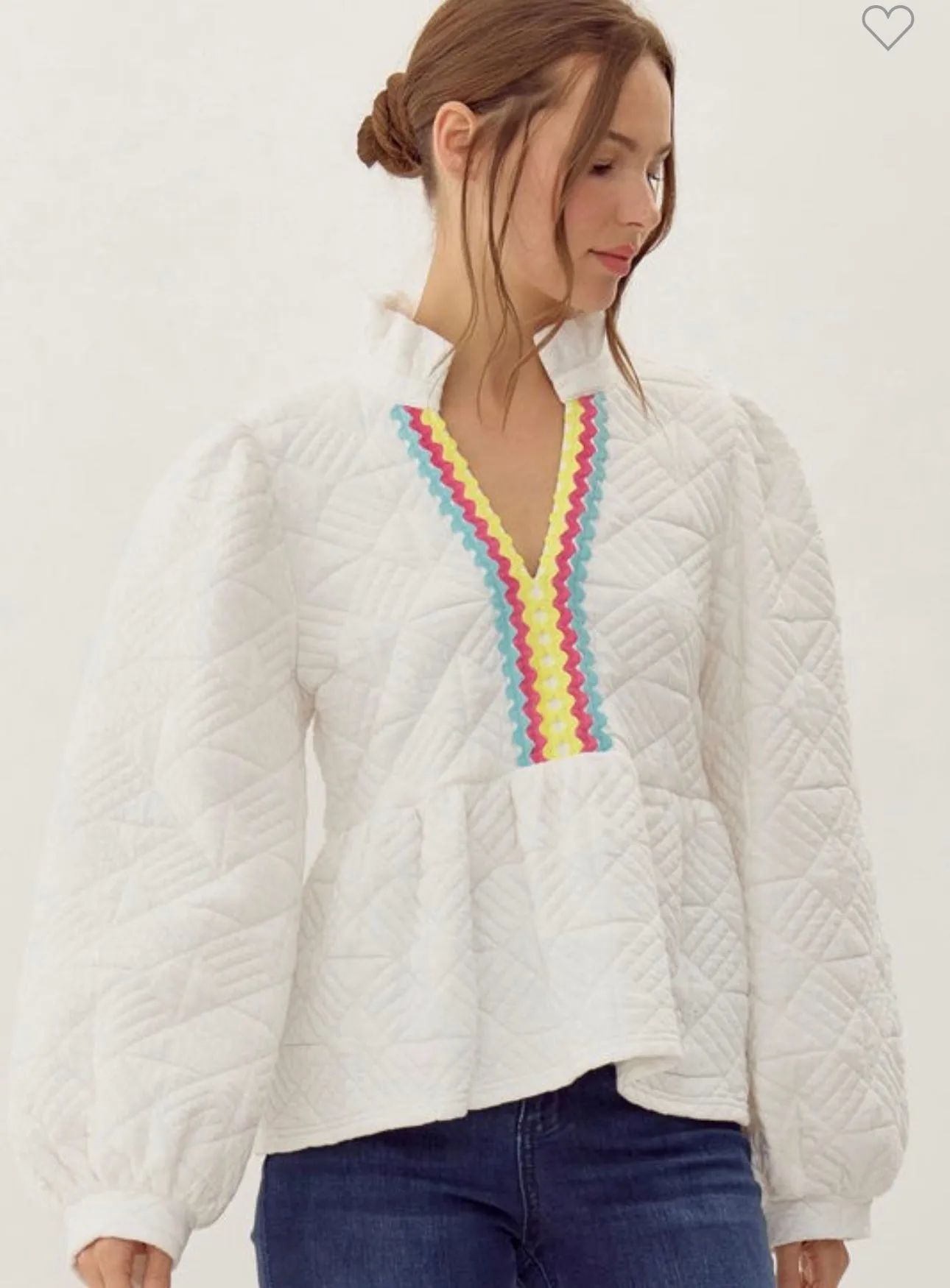 White Quilted Ric Rac Sweater