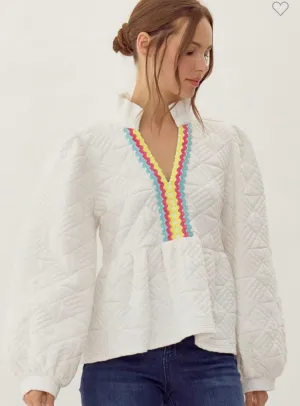 White Quilted Ric Rac Sweater