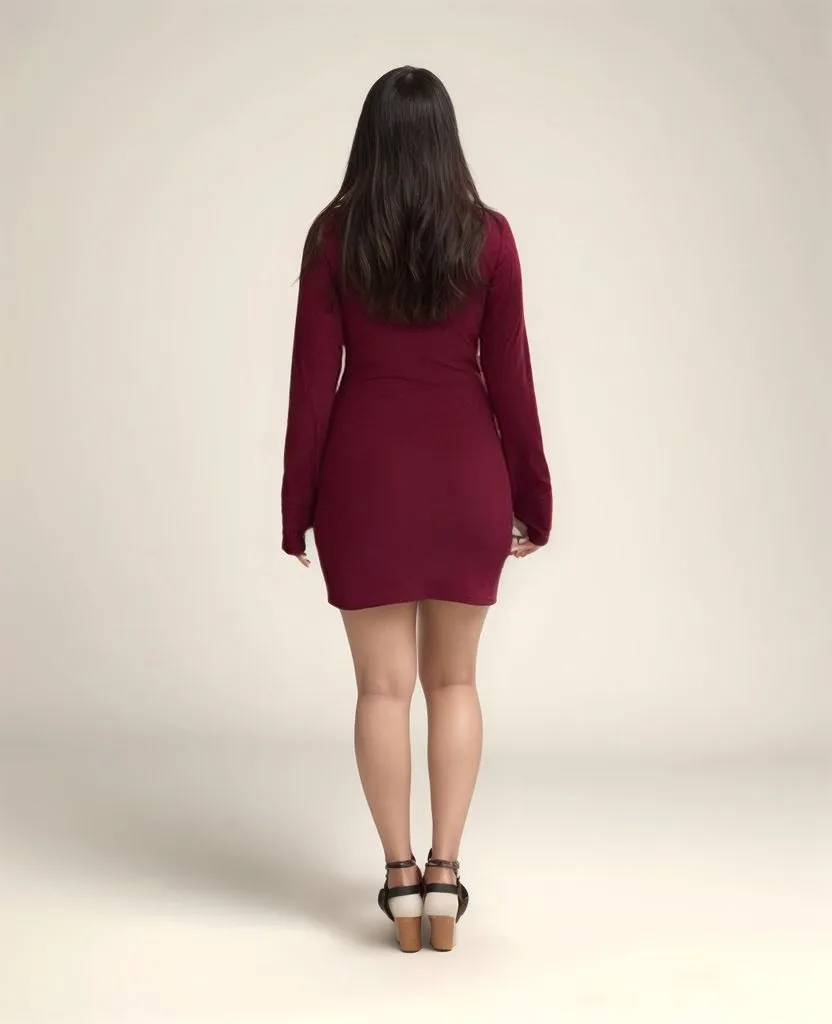 Wine High Neck Bodycon Mini Dress