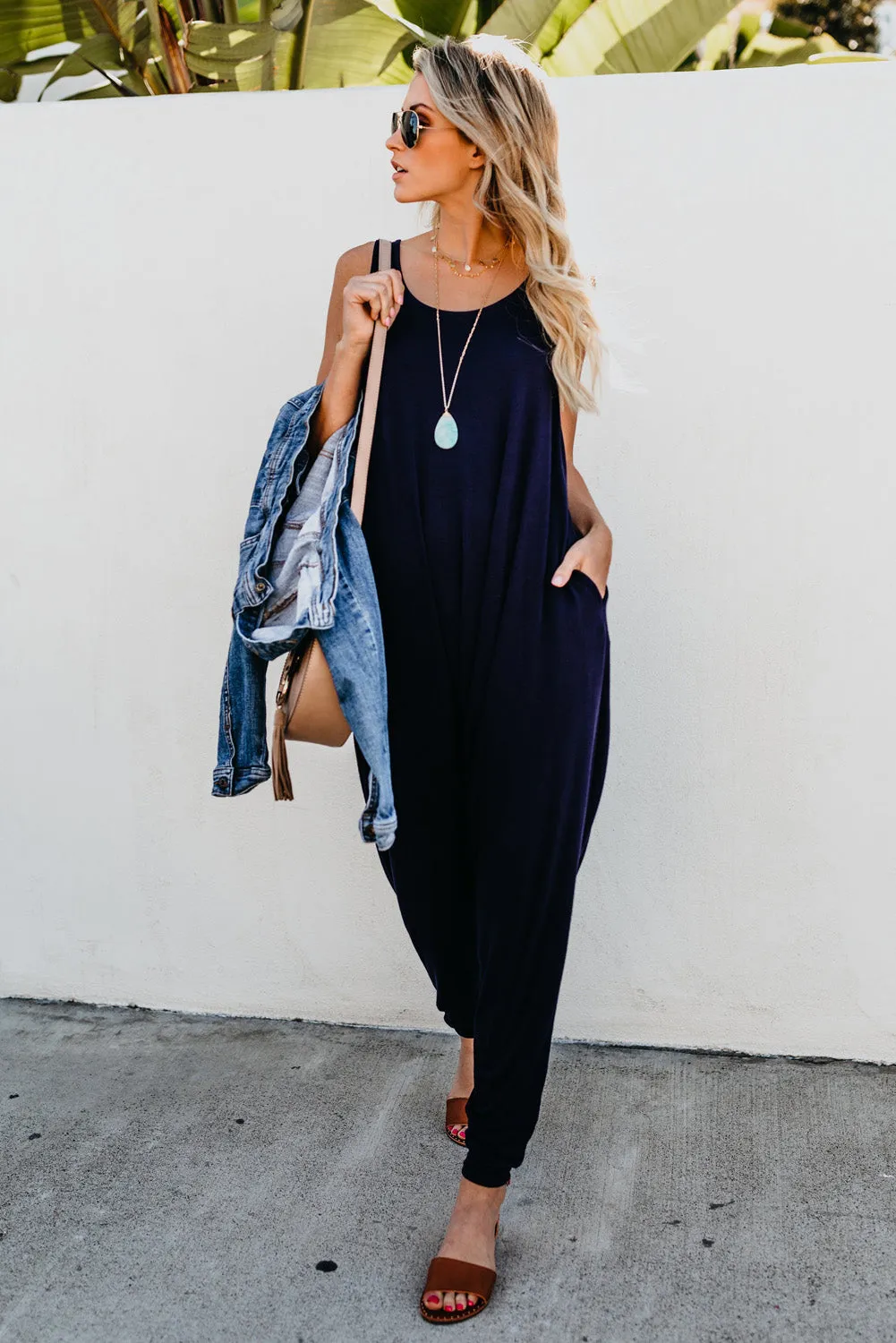 Wine Red Sleeveless Pocketed Harem Jumpsuit