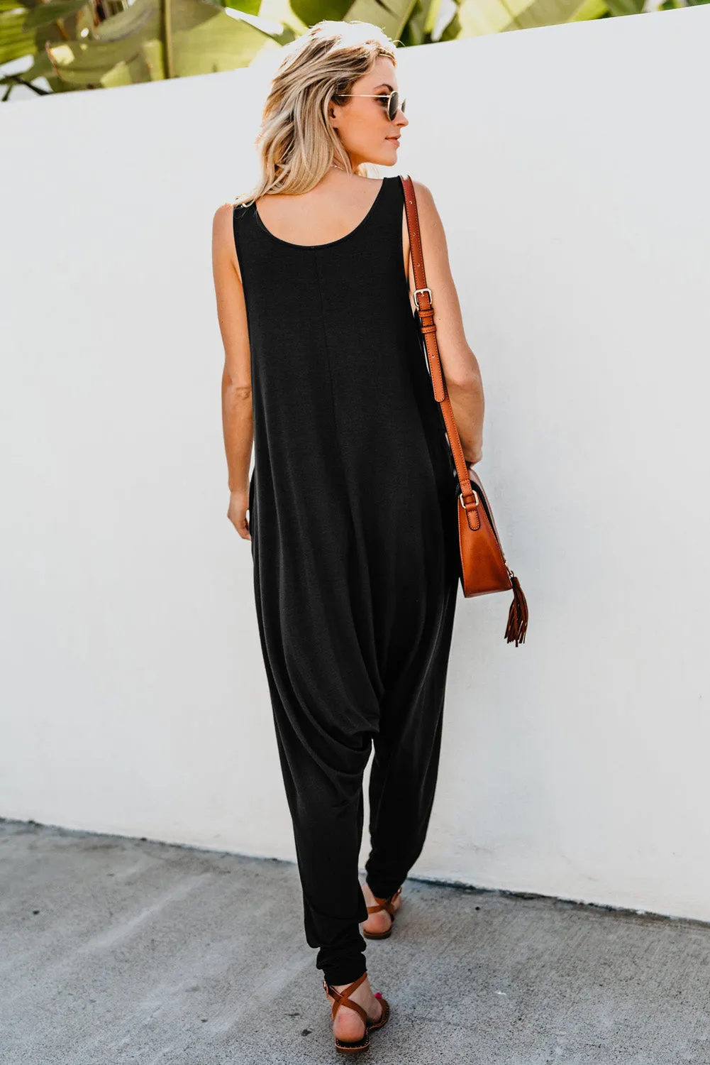 Wine Red Sleeveless Pocketed Harem Jumpsuit
