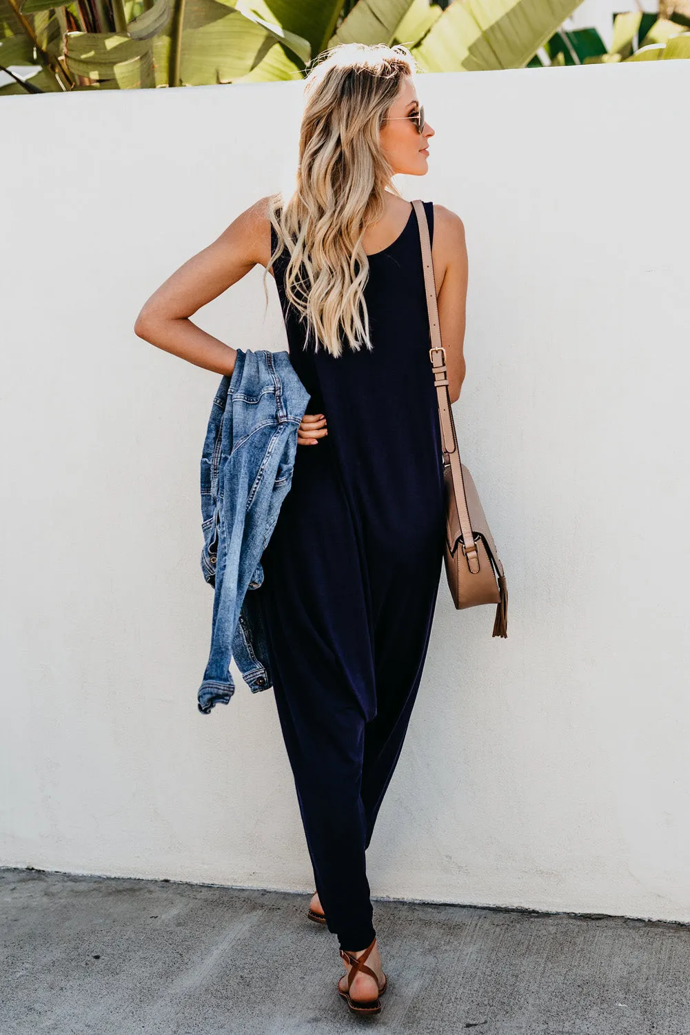 Wine Red Sleeveless Pocketed Harem Jumpsuit