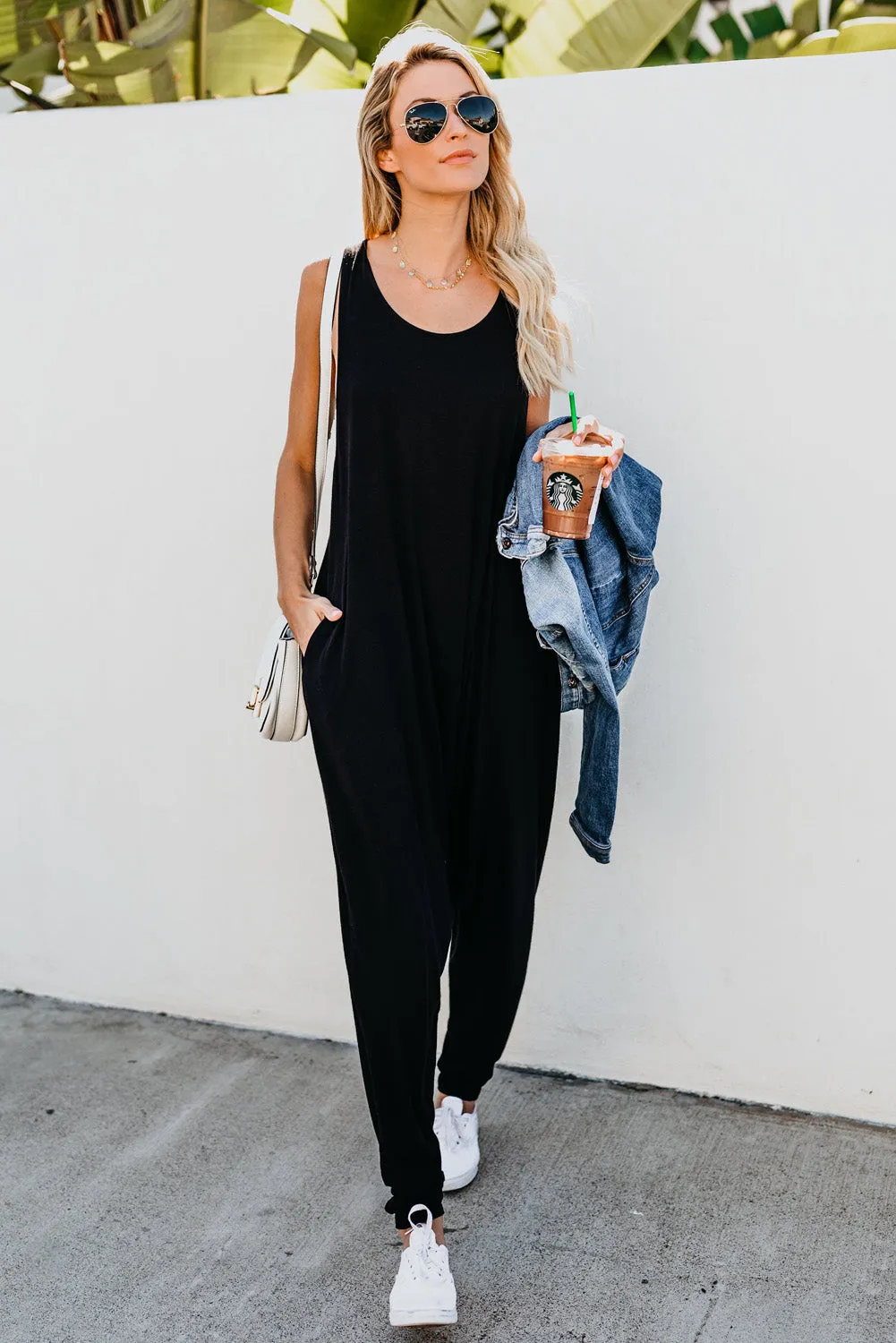 Wine Red Sleeveless Pocketed Harem Jumpsuit