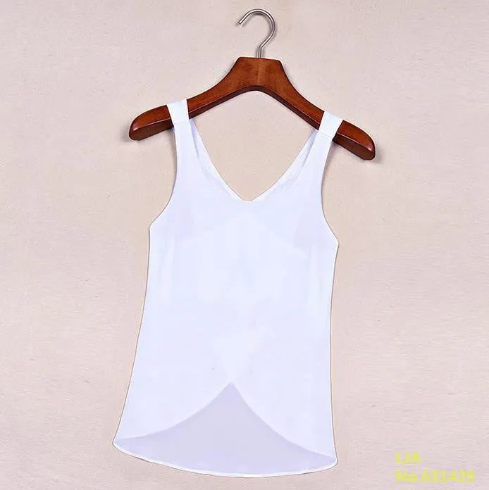 Women Blouses Candy Color Casual Lady Shirts Backless Strap Chiffon Blouse Tops ladies' Vest