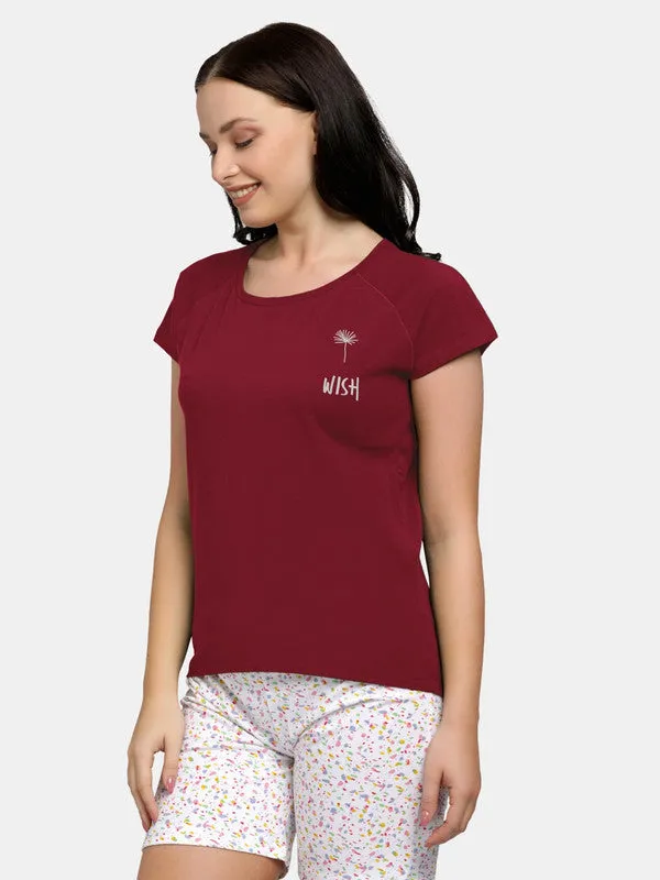 Women Maroon Solid Tops & T-shirts-Space Tee-MR