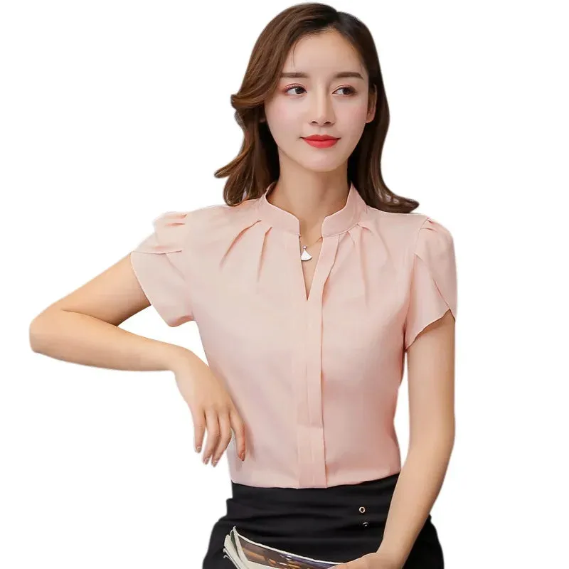 Women White Shirt Female Short Sleeve Shirt Fashion Leisure Chiffon Blouse Tops