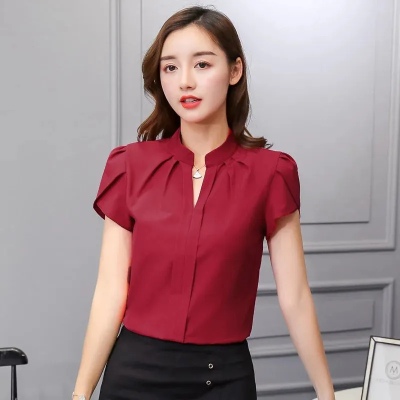 Women White Shirt Female Short Sleeve Shirt Fashion Leisure Chiffon Blouse Tops