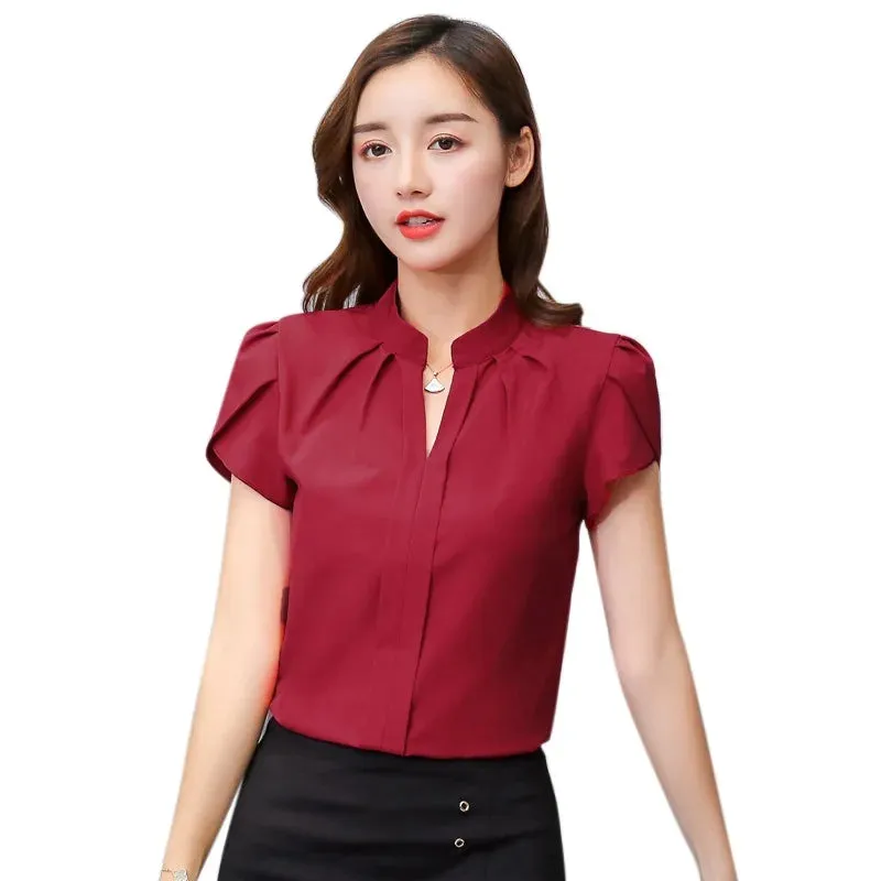 Women White Shirt Female Short Sleeve Shirt Fashion Leisure Chiffon Blouse Tops