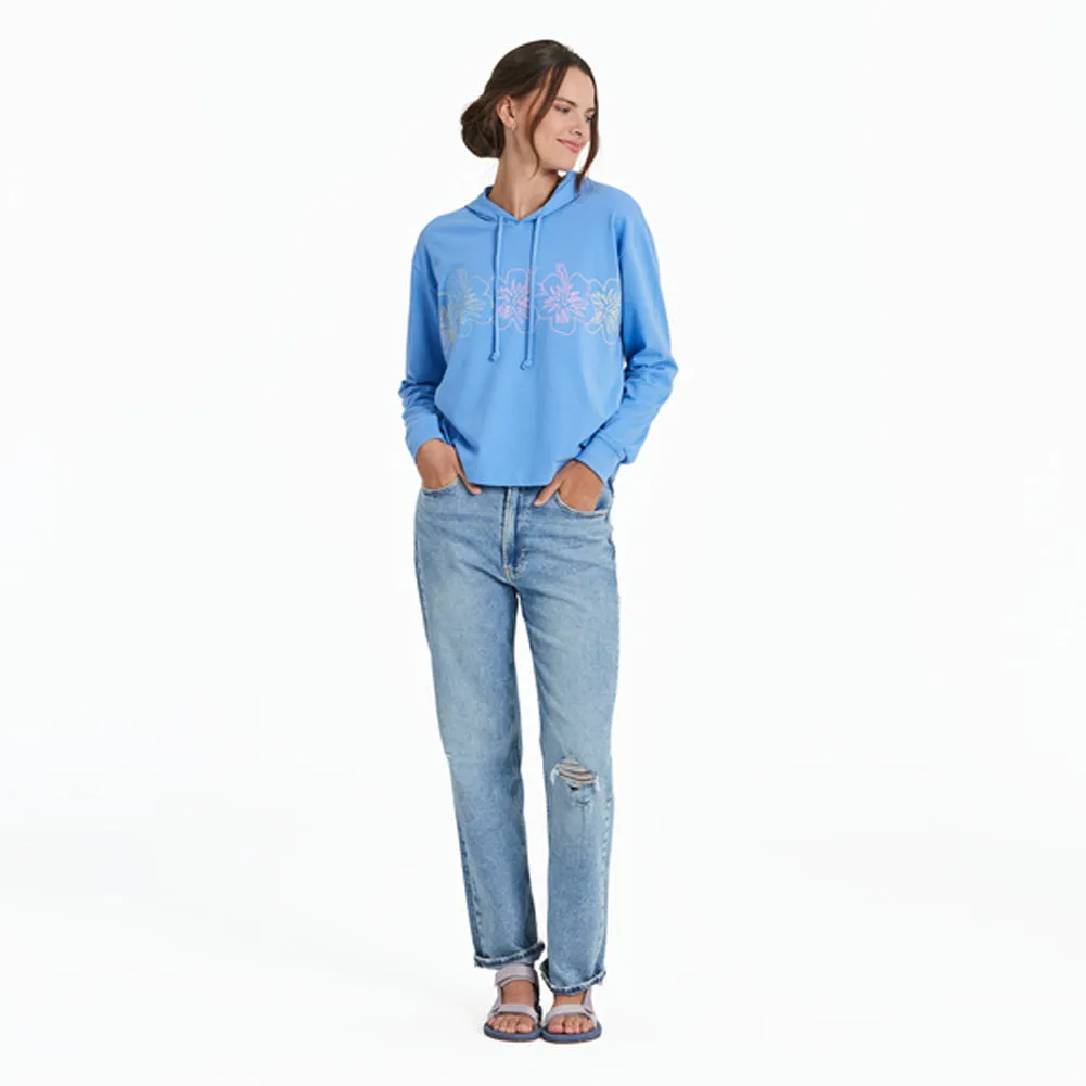 Women's Hibiscus Line Drawing Boxy Crusher Hoodie - 129339