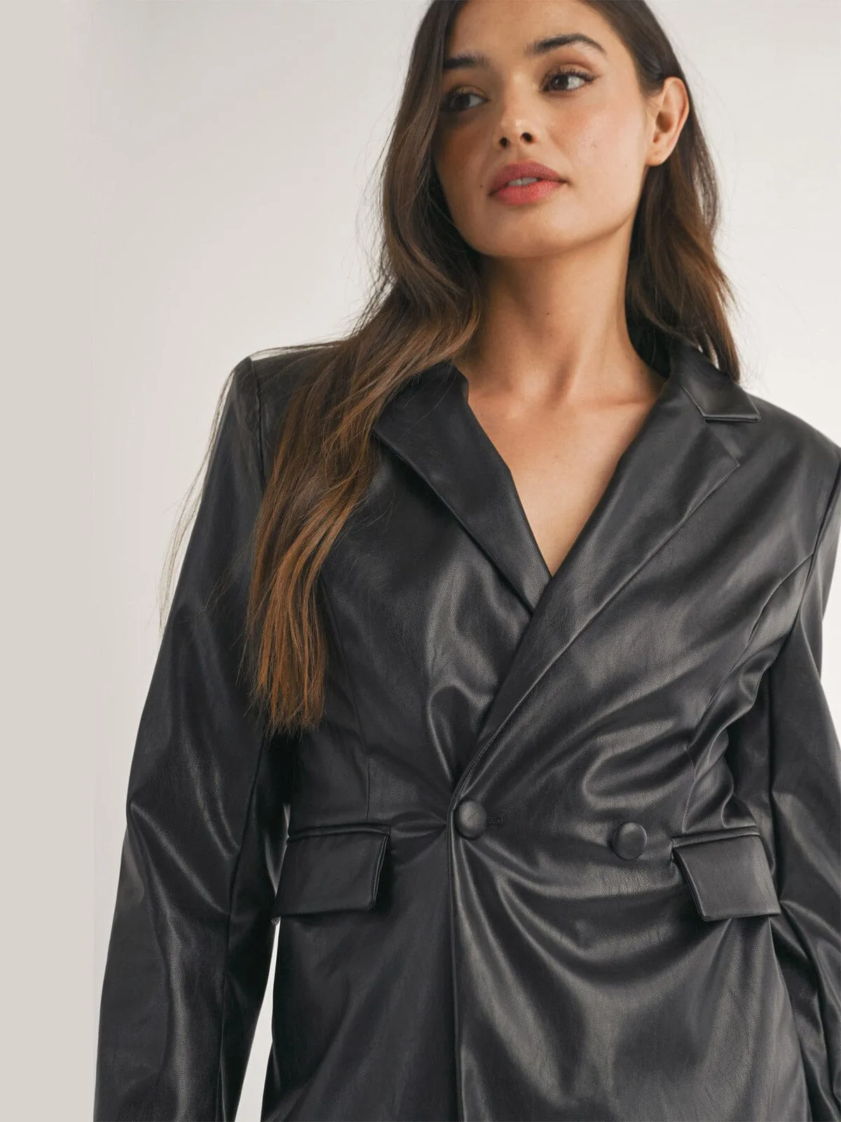 WOMEN'S LONG SLEEVE BUTTON CLOSURE PU PLEATHER ROMPER