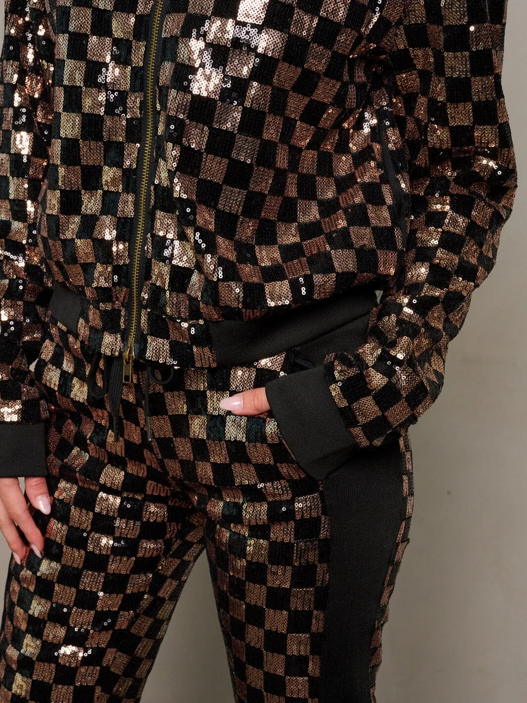 WOMEN'S LONG SLEEVE JACKET & ELASTIC WAIST PANTS SEQUINS 2PC. SET