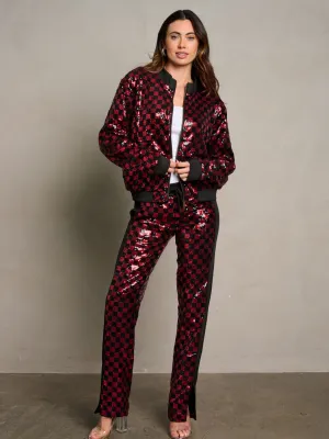 WOMEN'S LONG SLEEVE JACKET & ELASTIC WAIST PANTS SEQUINS 2PC. SET