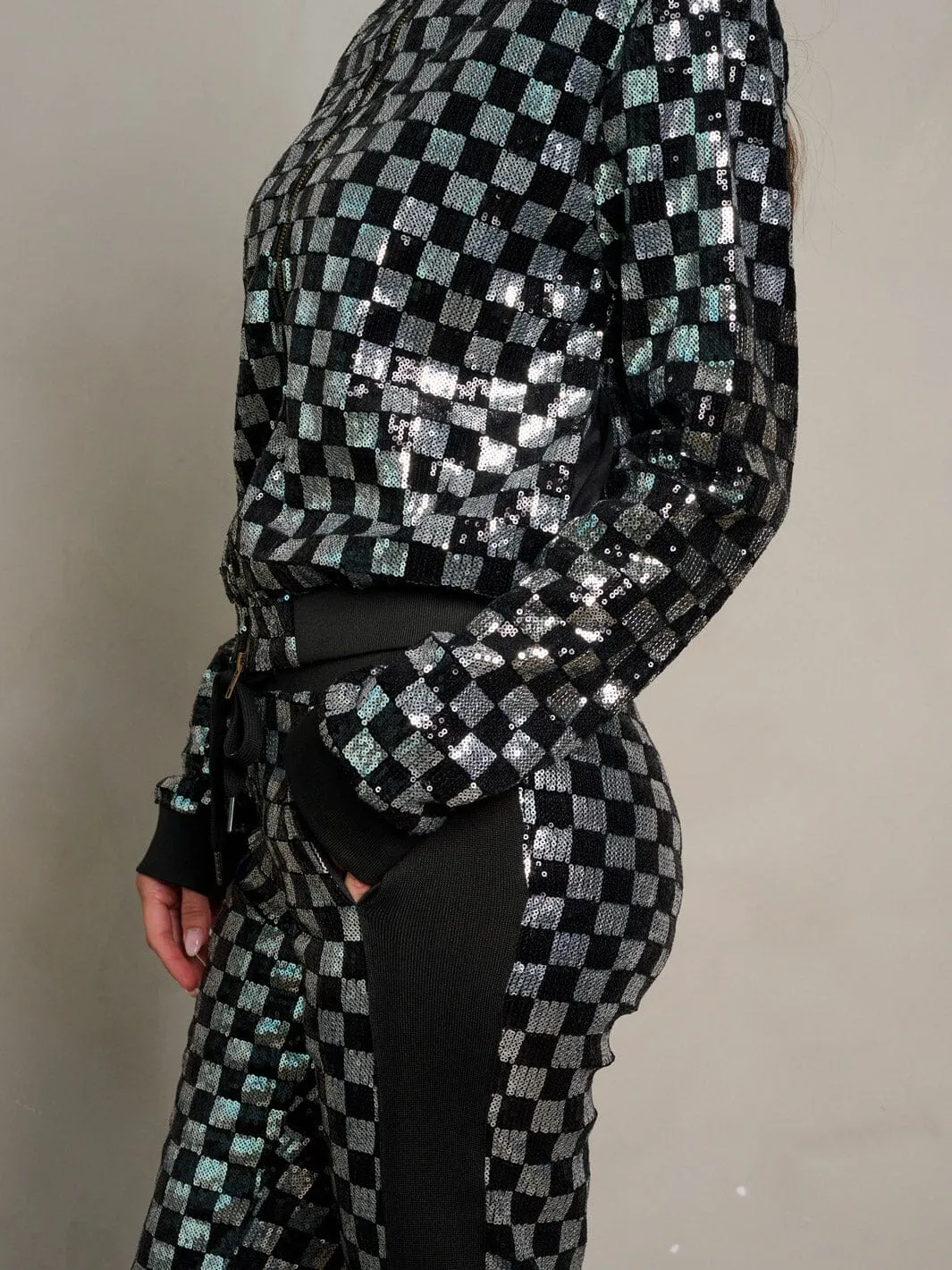 WOMEN'S LONG SLEEVE JACKET & ELASTIC WAIST PANTS SEQUINS 2PC. SET