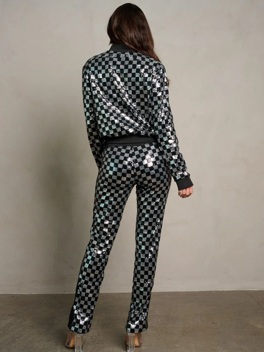 WOMEN'S LONG SLEEVE JACKET & ELASTIC WAIST PANTS SEQUINS 2PC. SET