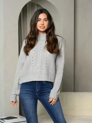 WOMEN'S LONG SLEEVE MOCK NECK KNIT SWEATER