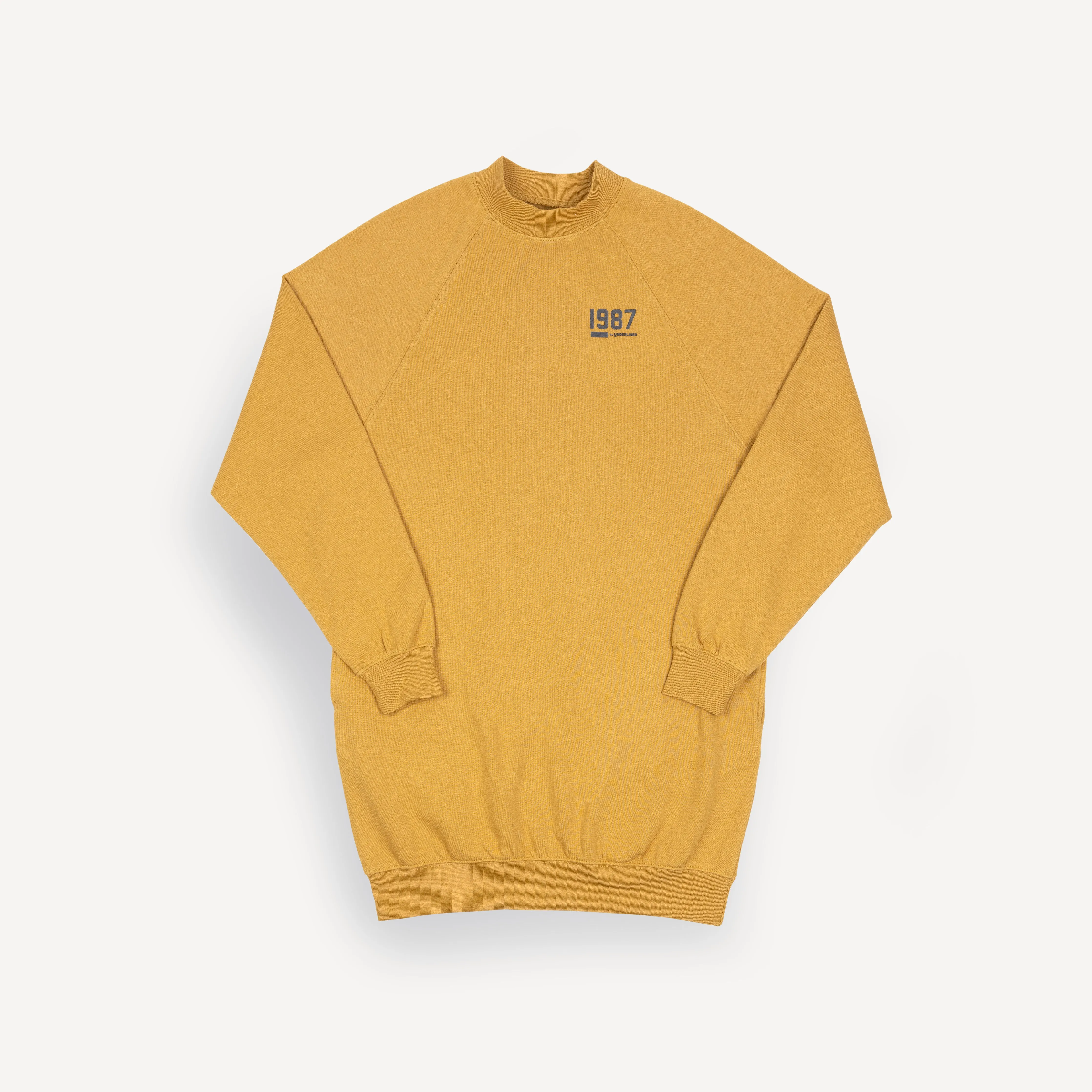 Womens Oversized Raglan Fleece Crewneck Dress - Honey Mustard