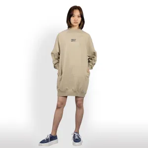 Womens Oversized Raglan Fleece Crewneck Dress - Oatmeal