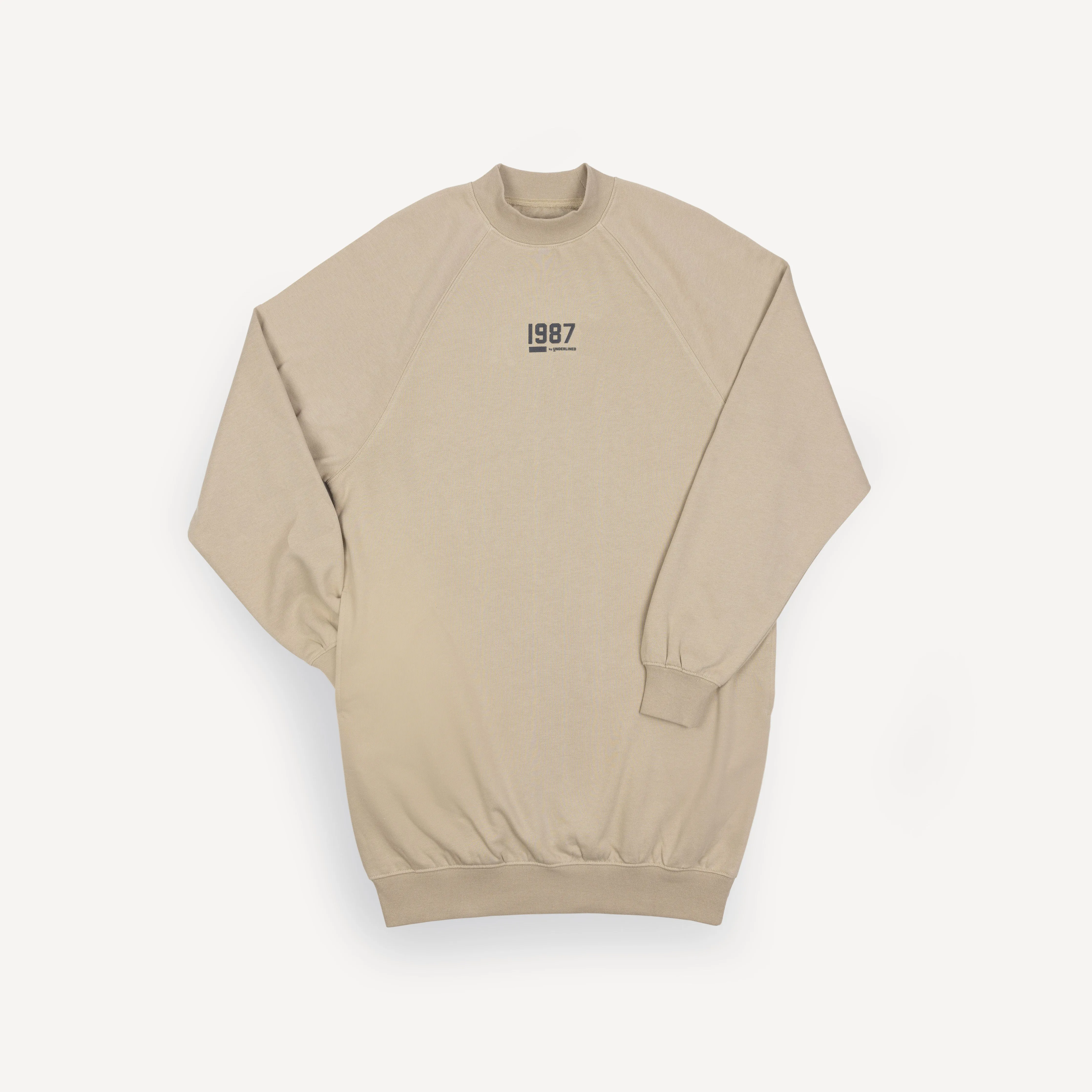Womens Oversized Raglan Fleece Crewneck Dress - Oatmeal