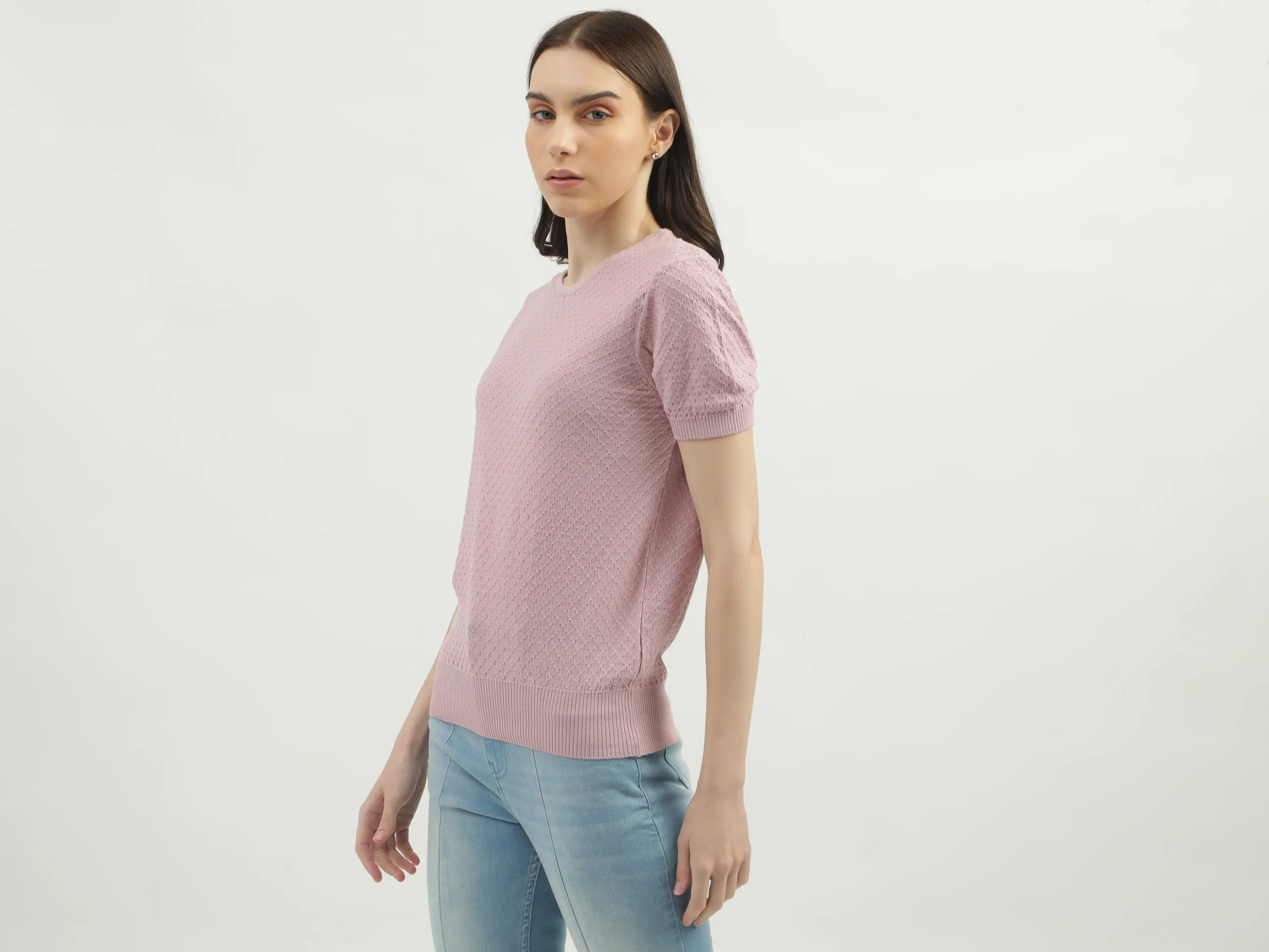 Women's Regular Fit Round Neck Textured Sweaters