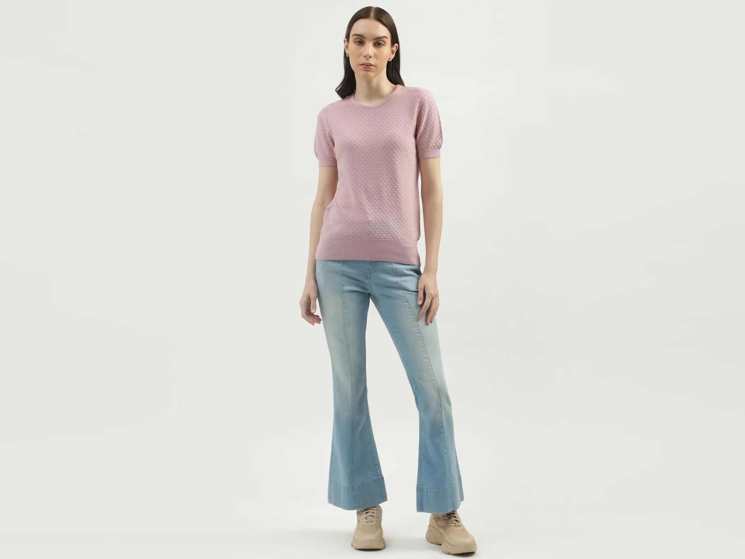 Women's Regular Fit Round Neck Textured Sweaters