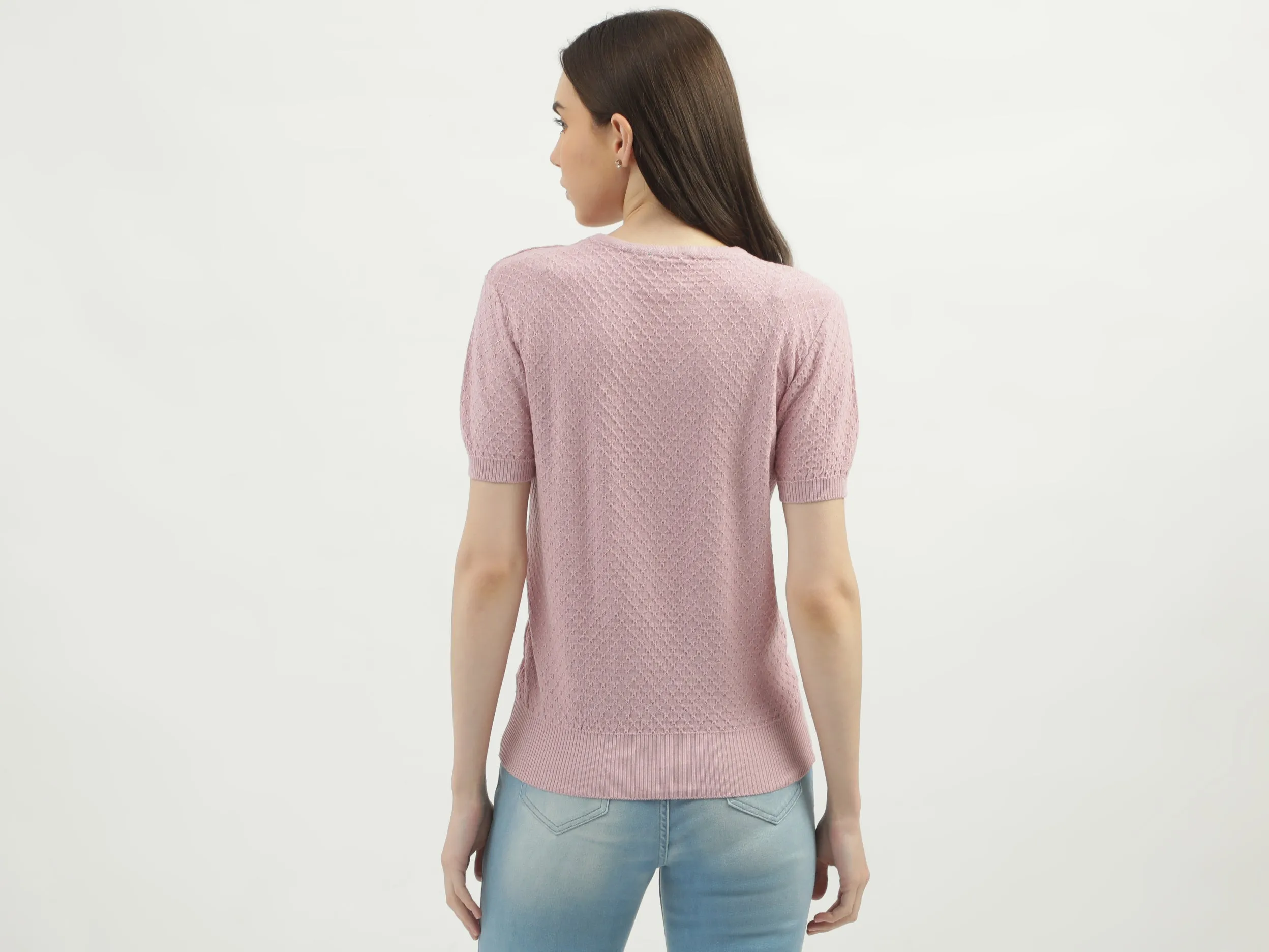 Women's Regular Fit Round Neck Textured Sweaters