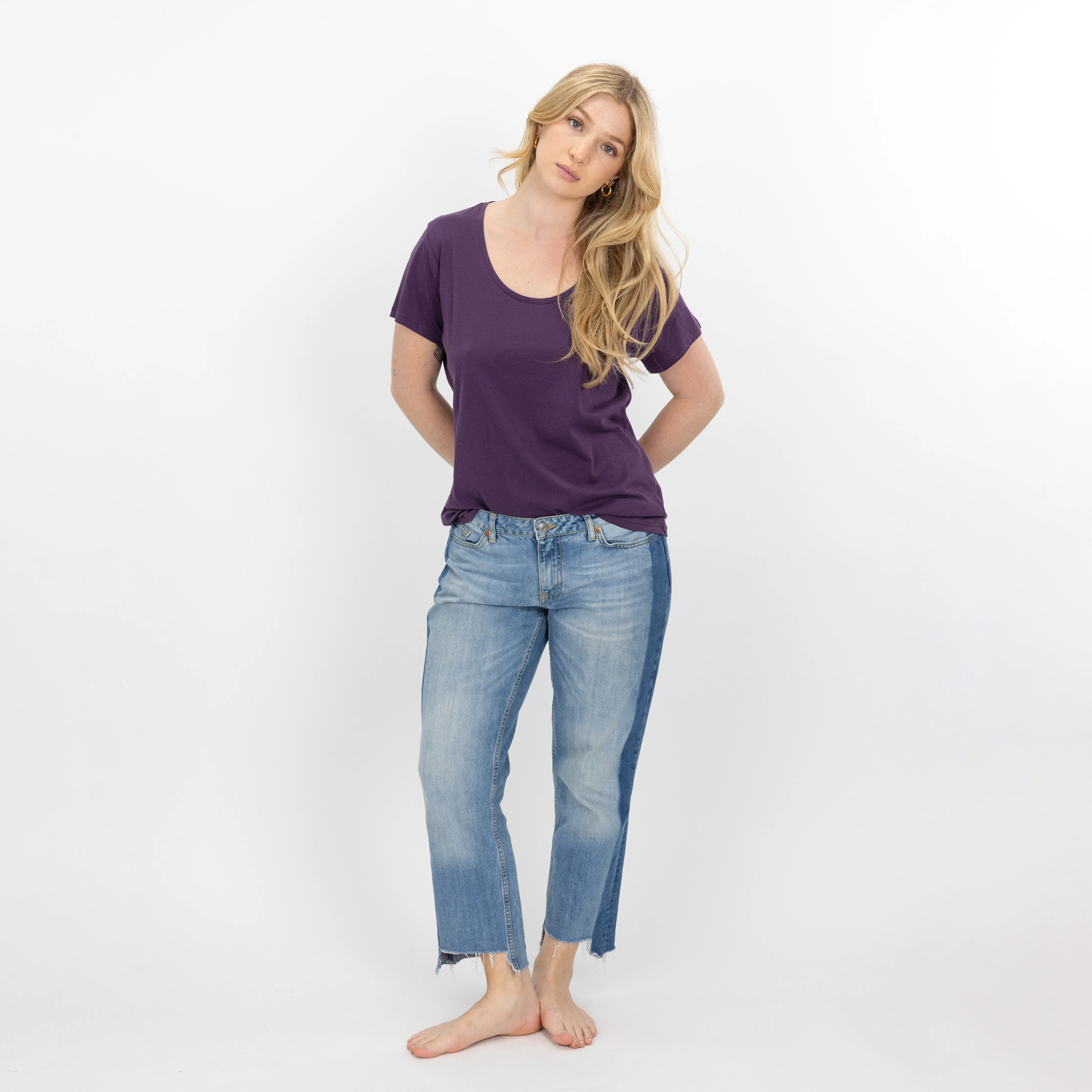 Womens Scoop Neck Tee - Purple Plumeria